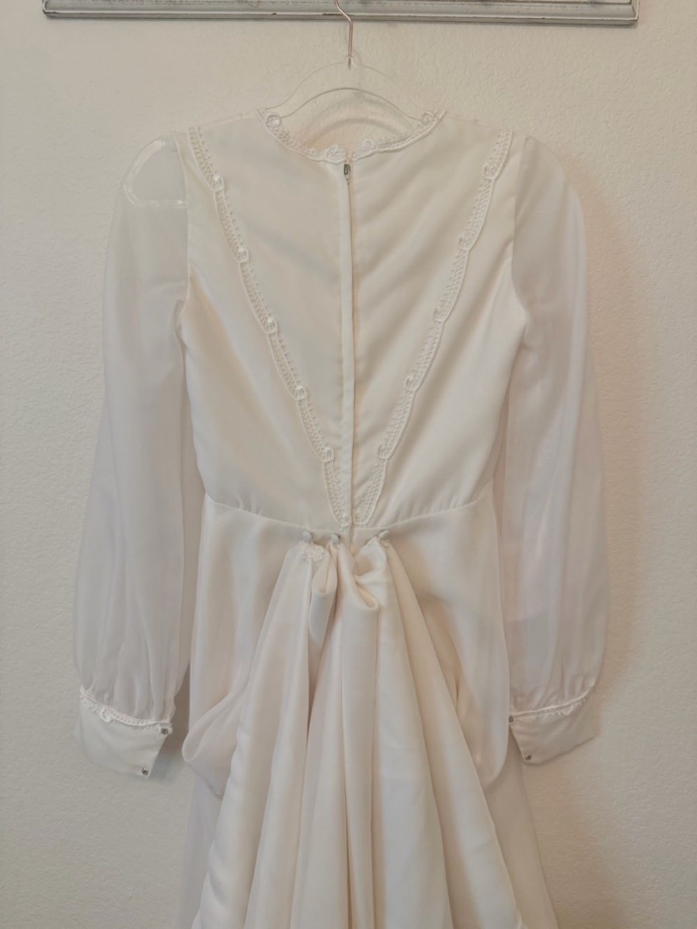 Vintage 1970s Wedding Dress - Prairie Boho Long Sleeved Bridal Gown with Bustle - Picture 8 of 14